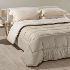 Trapunta invernale matrimoniale Bicolor di Caleffi, in puro cotone tinta unita doubleface. Piumone colore naturale tortora