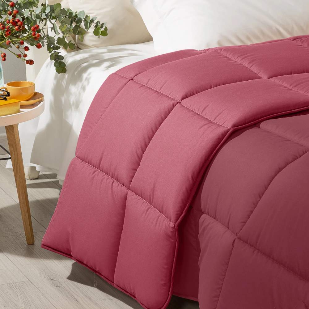 Trapunta invernale Caleffi Tinta Unita Double in microfibra. Piumone double face colore corallo boedeaux