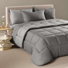 Trapunta invernale matrimoniale Caleffi Vita. piumone tinta unita double face grigio in cotone e Lyocell