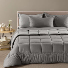 Trapunta invernale matrimoniale Caleffi Vita. piumone tinta unita double face grigio in cotone e Lyocell