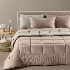 Trapunta invernale matrimoniale Caleffi Vita, in cotone e Lyocell tinta unita double face naturale beige