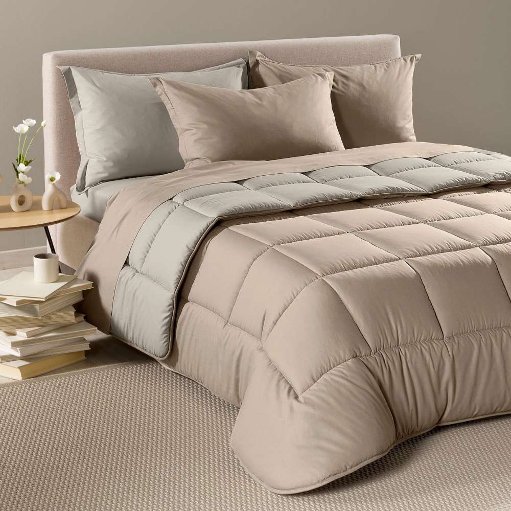 Trapunta invernale matrimoniale Caleffi Vita. piumone tinta unita double face naturale beige in cotone e Lyocell