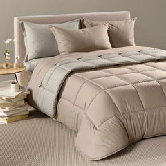 Trapunta invernale matrimoniale Caleffi Vita. piumone tinta unita double face naturale beige in cotone e Lyocell