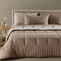 Trapunta invernale matrimoniale Caleffi Vita. piumone tinta unita double face tortora in cotone e Lyocell