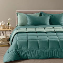 Trapunta invernale matrimoniale Caleffi Vita. piumone tinta unita double face pavone petrolio in cotone e Lyocell