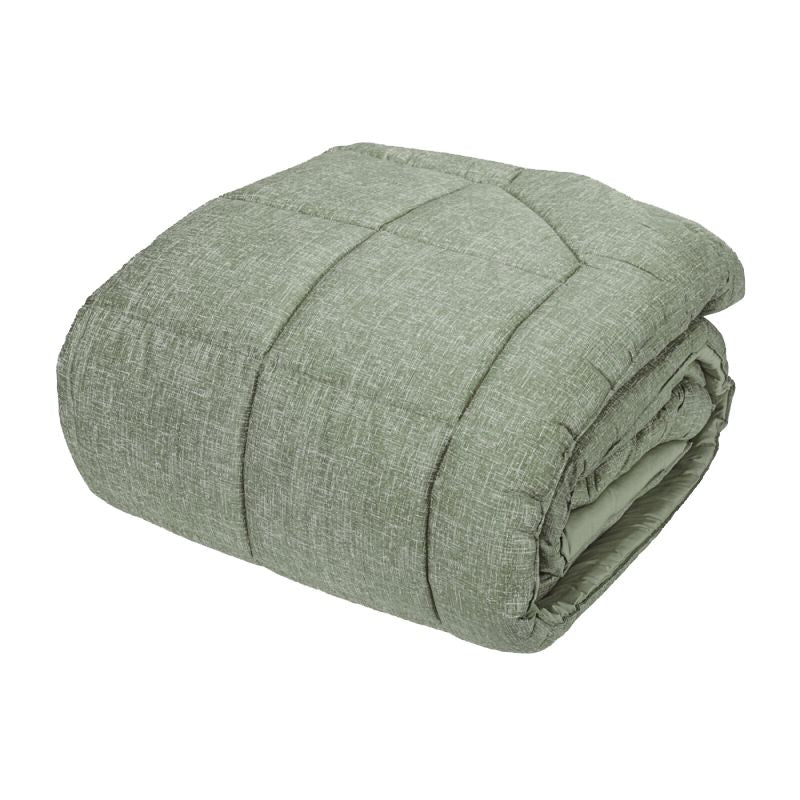 Trapunta invernale matrimoniale Fazzini Baco in raso di puro cotone. Fantasia moderna che richiama la trama della seta. Piumone colore verde