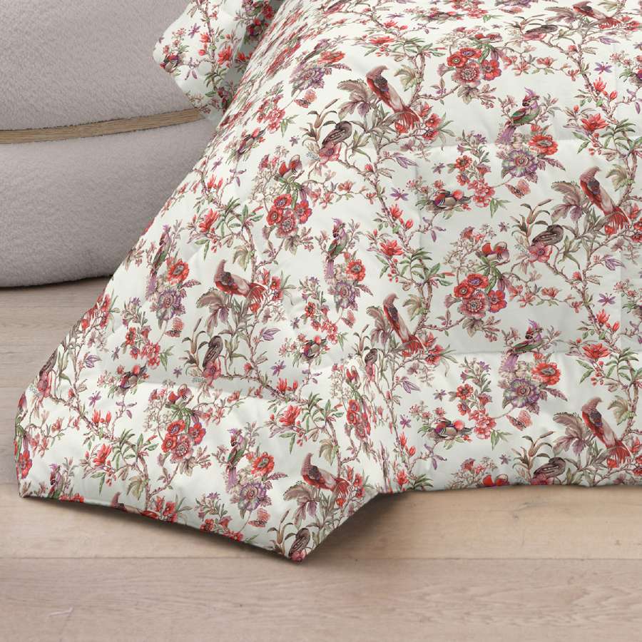 trapunta invernale fazzini birds garden fantasia fiori e uccelli colore rosso piumone matrimoniale