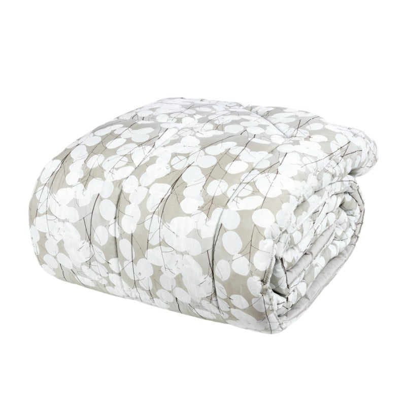 Trapunta Invernale matrimoniale Fazzini Lunaria in percalle di cotone. fantasia moderna con fiori chiari su fondo grigio