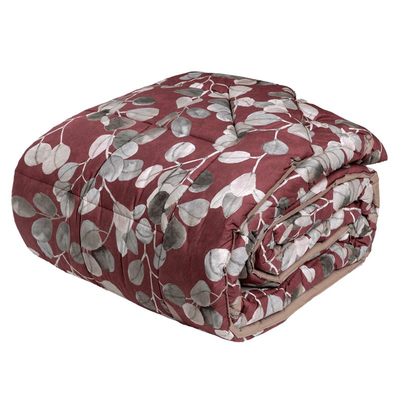 Trapunta invernale matrimoniale fazzini Sabi Sabi in percalle di cotone. Fantasia floreale, variante burgundy, bordeaux.