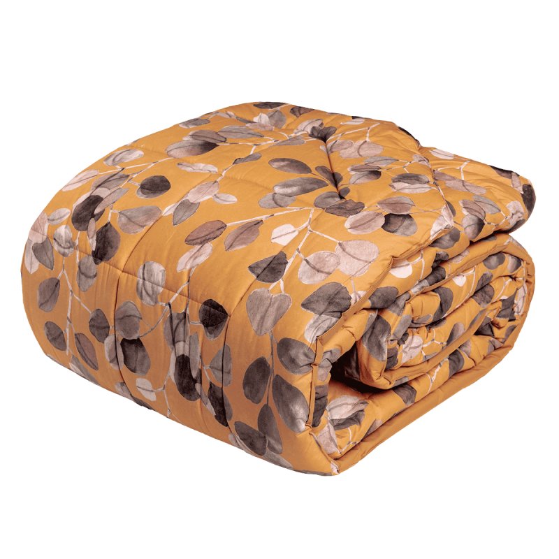 Trapunta invernale matrimoniale fazzini Sabi Sabi in percalle di cotone. Fantasia floreale, variante zucca-nocciola