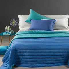 Il trapuntino Caleffi Time è in tinta unita double face ed è disponibile nella misura piazza e mezza e matrimoniale. La trapunta primaverile Time, in microfibra, rappresenta una soluzione moderna e giovanile per coprire il letto nella stagione primaverile e autunnale, con un particolare accostamento di colori. Variante blu anice