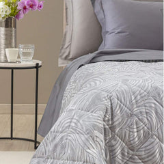 Copriletto trapuntato Apollo Caleffi, fantasia geometrica con linee curve grigio raso jacquard