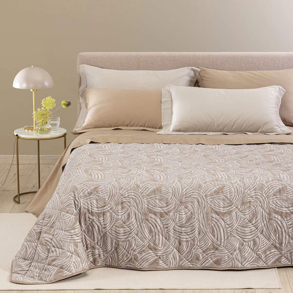 trapuntino Apollo Caleffi fantasia jacquard con forme curve colore tortora