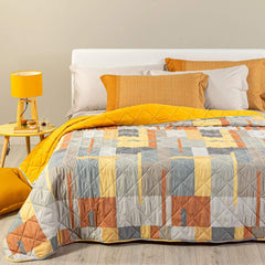Trapuntino caleffi lennox fantasia geometrica colore gold, giallo, tortora, grigio.