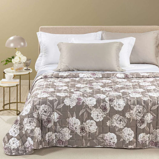 trapuntino rosa bianca caleffi. fantasia con fiori bianchi su fondo marrone/tortora scuro