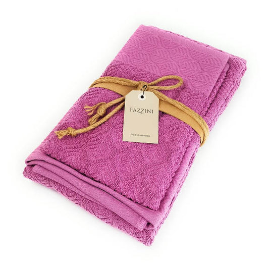 Asciugamani foglie fazzini viso ospite coppia magnolia rosa