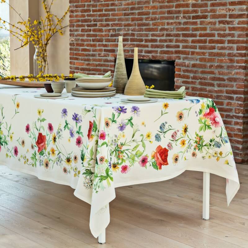 Aurora tovaglia fazzini in lino rettangolare fantasia floreale