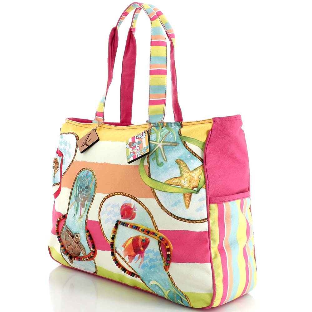 Borsa da mare e spiaggia Karakorum Baten fantasie con ciabatte e righe colorate