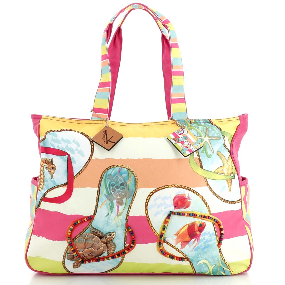Borsa da mare e spiaggia Karakorum Baten fantasie con ciabatte e righe colorate