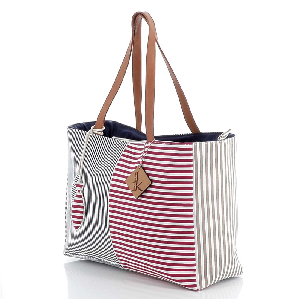 Borsa da mare e spiaggia Karakorum Kuma fantasia a righe rossa bianca e nera