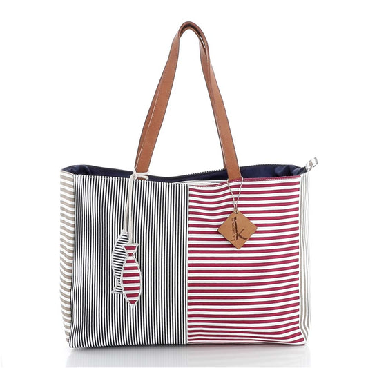 Borsa da mare e spiaggia Karakorum Kuma fantasia a righe rossa bianca e nera