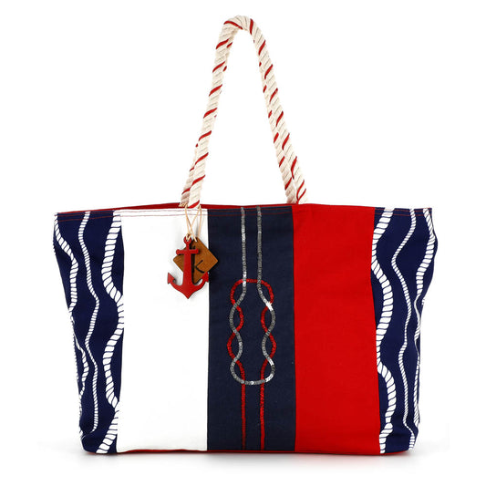 Borsa da mare e spiaggia Karakorum Panama fantasia a righe rossa bianca e blu