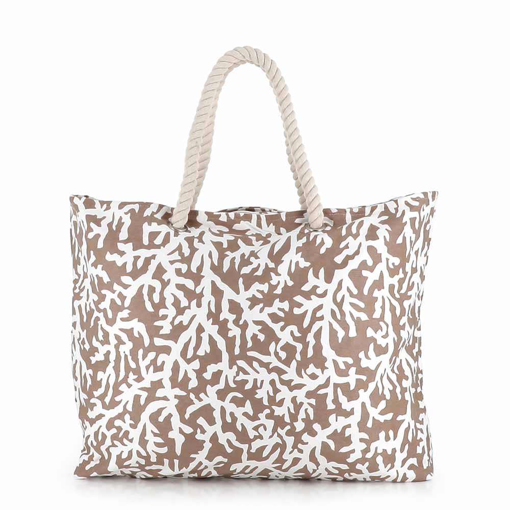 Borsa da mare e spiaggia Karakorum Tejat beige fantasia con coralli bianchi