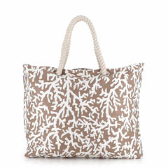 Borsa da mare e spiaggia Karakorum Tejat beige fantasia con coralli bianchi