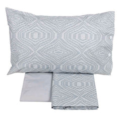 Completo lenzuola matrimoniale Fazzini Plops in percalle di puro cotone. Moderna fantasia geometrica, variante di colore frozen grigio
