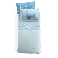 Completo lenzuola Caleffi Disney Frozen Inverno con Elsa. In FLANELLA di puro cotone, per letto singolo. fantasia colore celeste per bambina