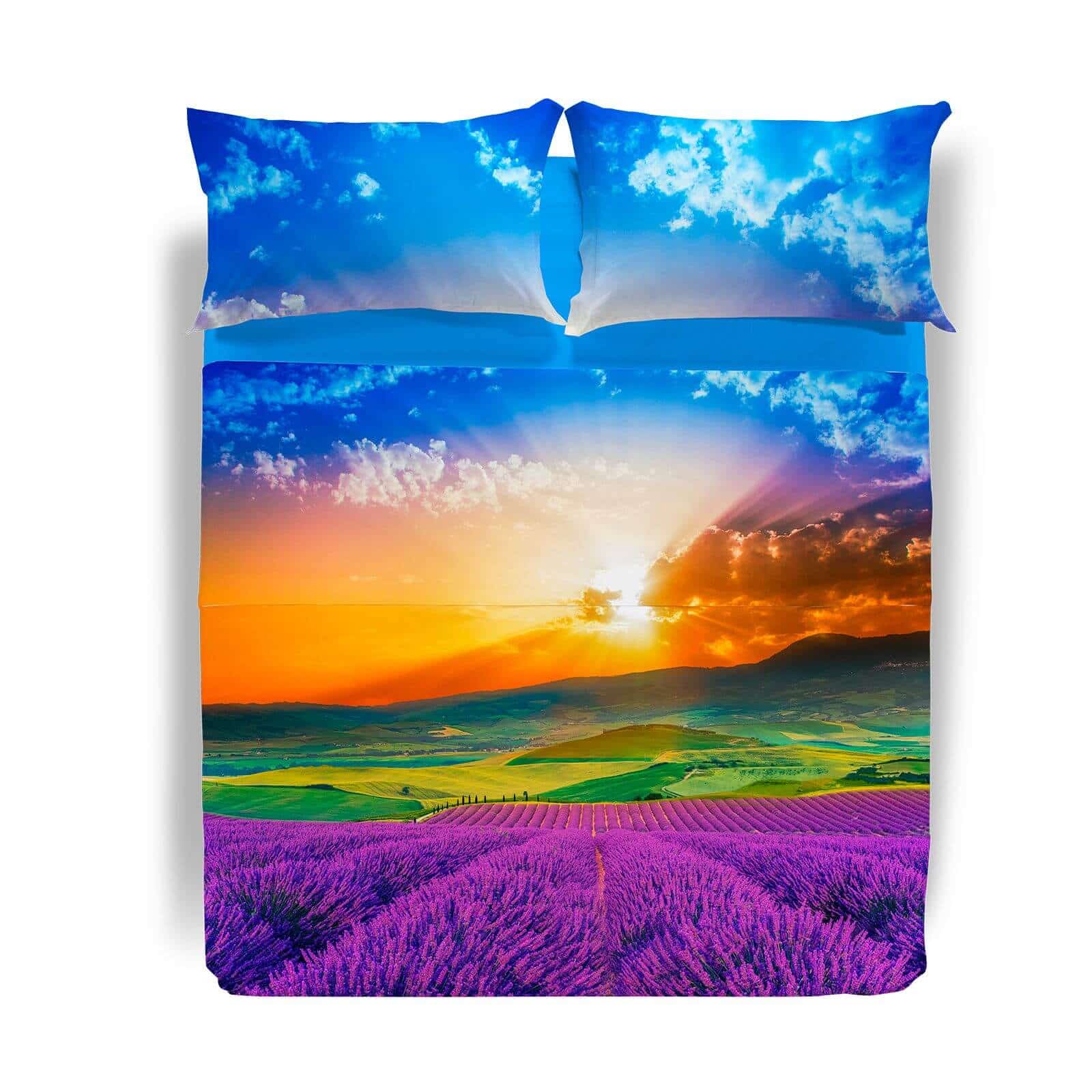 Lenzuolo Copriletto matrimoniale Caleffi Heaven in cotone con fiori e tramonto