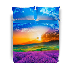 Lenzuolo Copriletto matrimoniale Caleffi Heaven in cotone con fiori e tramonto