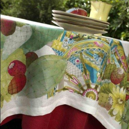 Mediterraneo tovaglia tessitura toscana in lino fantasia