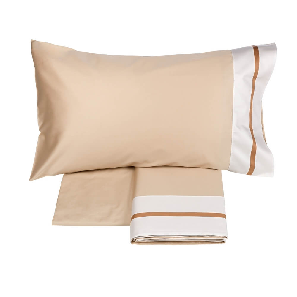 completo lenzuola matrimoniale fazzini micol in raso di cotone tinta unita colore cammello mou