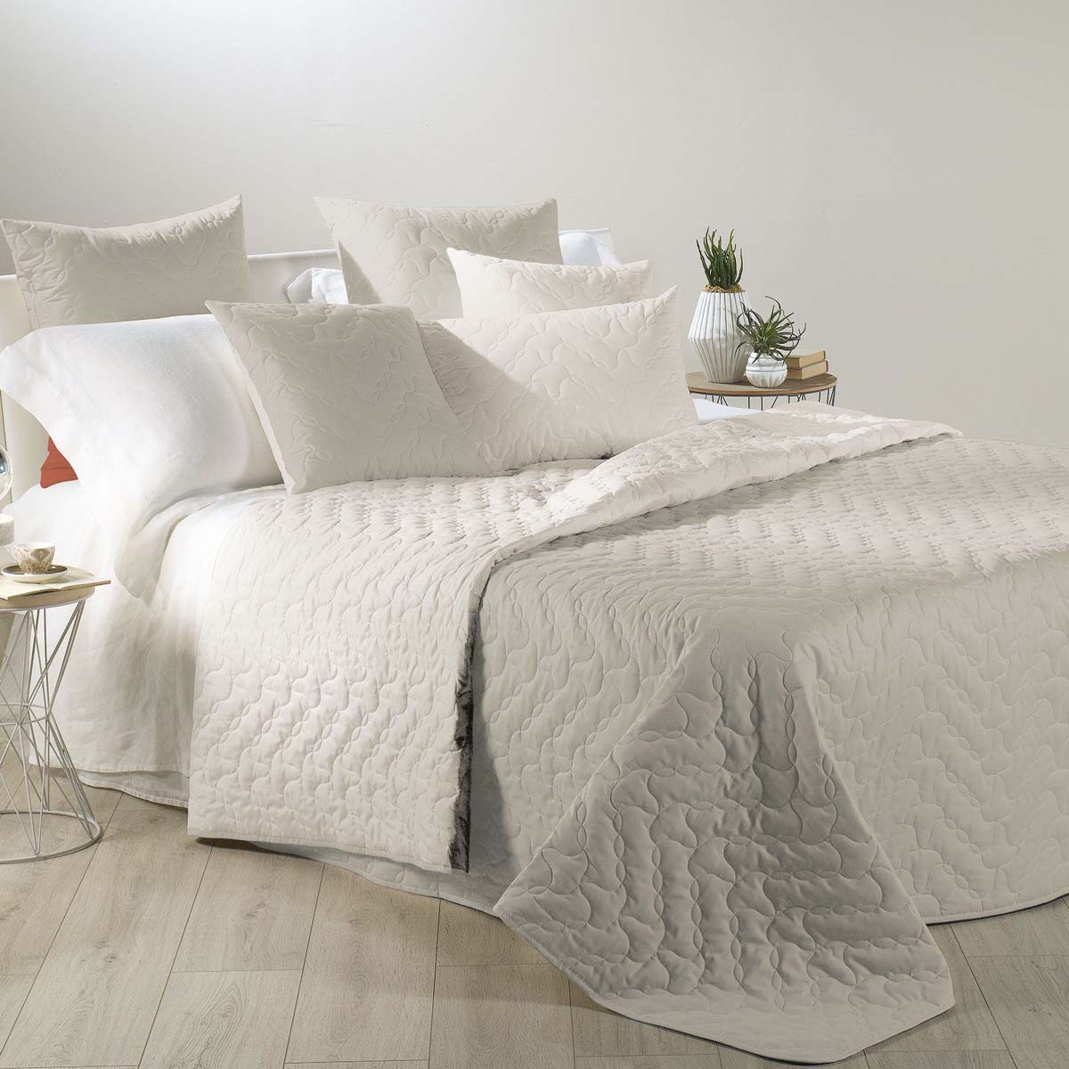 Mix double trapuntino caleffi cotone crema copriletto tinta unita