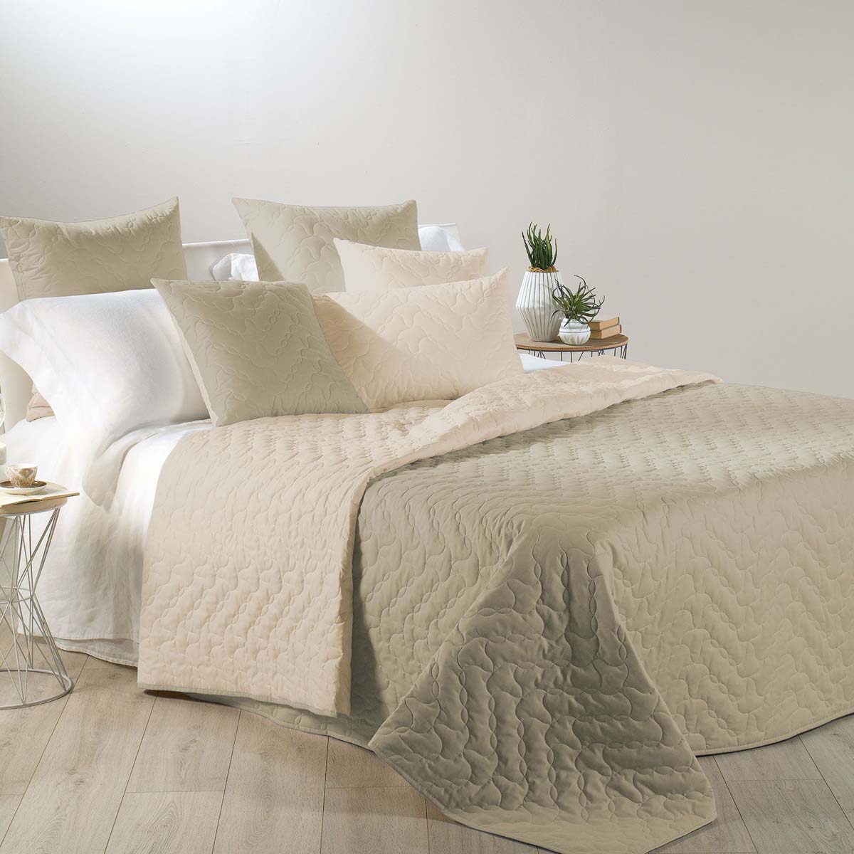 Mix double trapuntino caleffi cotone beige naturale copriletto tinta unita