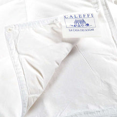 Piumino interno Quattrostagioni Caleffi in piuma d'oca. peso 120 + 210 g/mq. Totale 330 g/mq. Composizione 50% piumino, 50% piumette. Rivestimento in cotone a tenuta piuma. Misura letto singolo e matrimoniale.