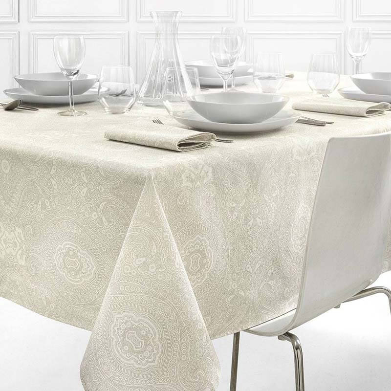 Servizio tavola Prestige Gabel. Tovaglia con tovaglioli. fantasia beige. Misura per 12 o 18 persone.