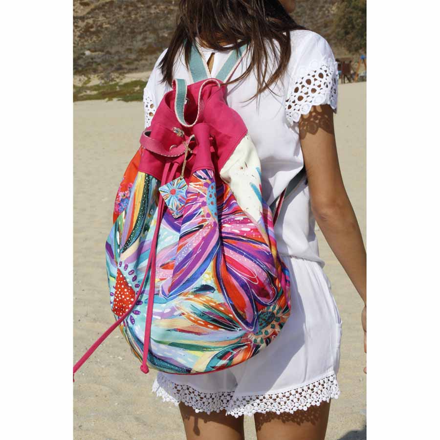 Sacca mare Daneb karakorum zaino con fantasia floreale multicolor rosa da spiaggia
