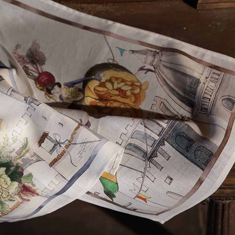 Tovaglia Fiaba tessitura toscana in lino rettangolare per 12 persone