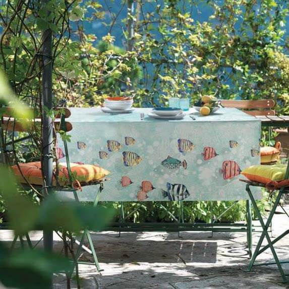 Tovaglia rettangolare x12 Gabel Vallesusa in cotone fantasia estiva azzurra mare e pesci