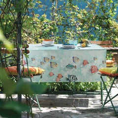 Tovaglia rettangolare x12 Gabel Vallesusa in cotone fantasia estiva azzurra mare e pesci