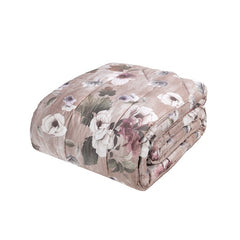 Trapunta invernale matrimoniale Fazzini Velvet in raso di puro cotone. Piumone con fiori bianchi su fondo rosa