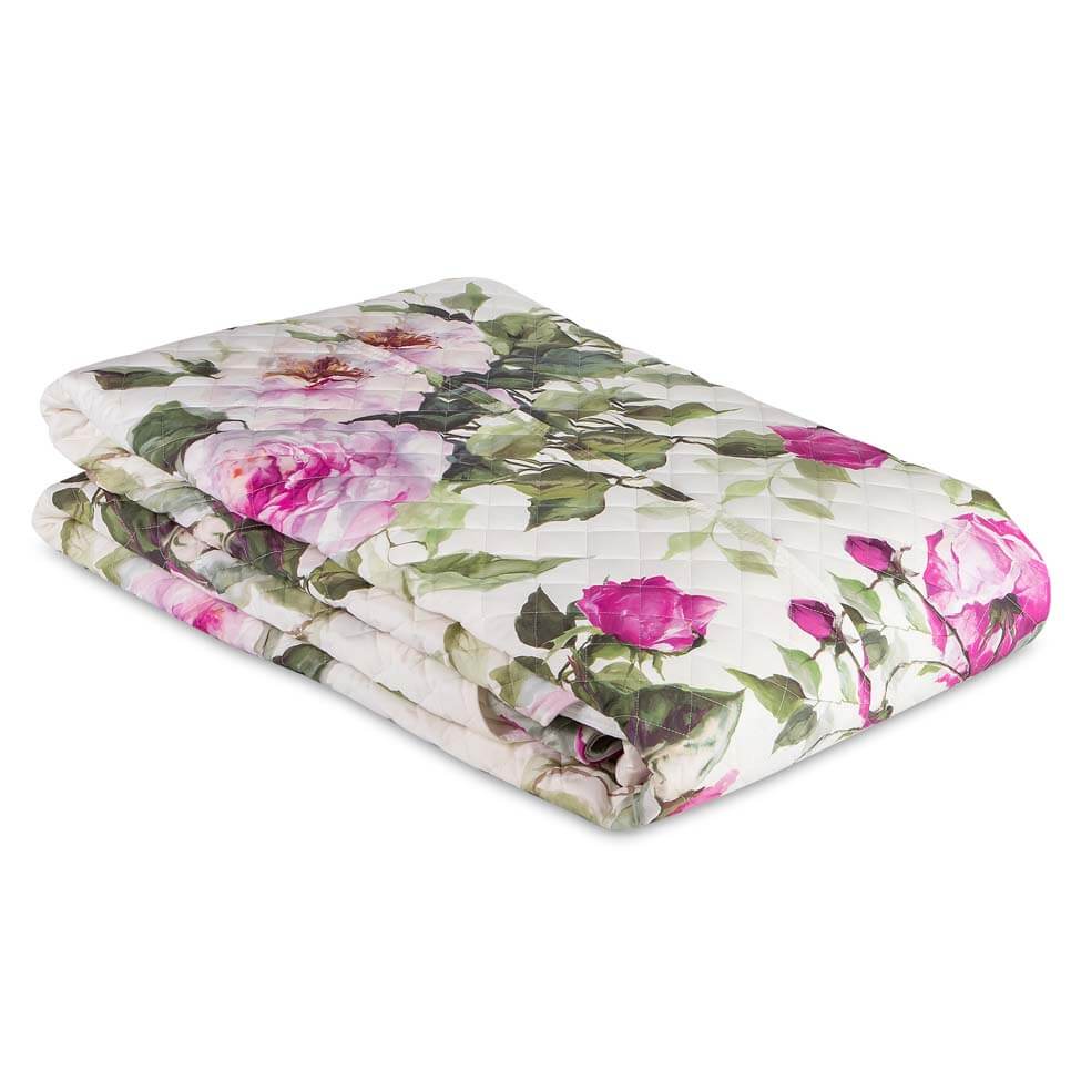 Trapuntino matrimoniale Adele Blumarine in percalle di puro cotone stampato. Fantasia floreale piazzata, variante lampone. Copriletto.