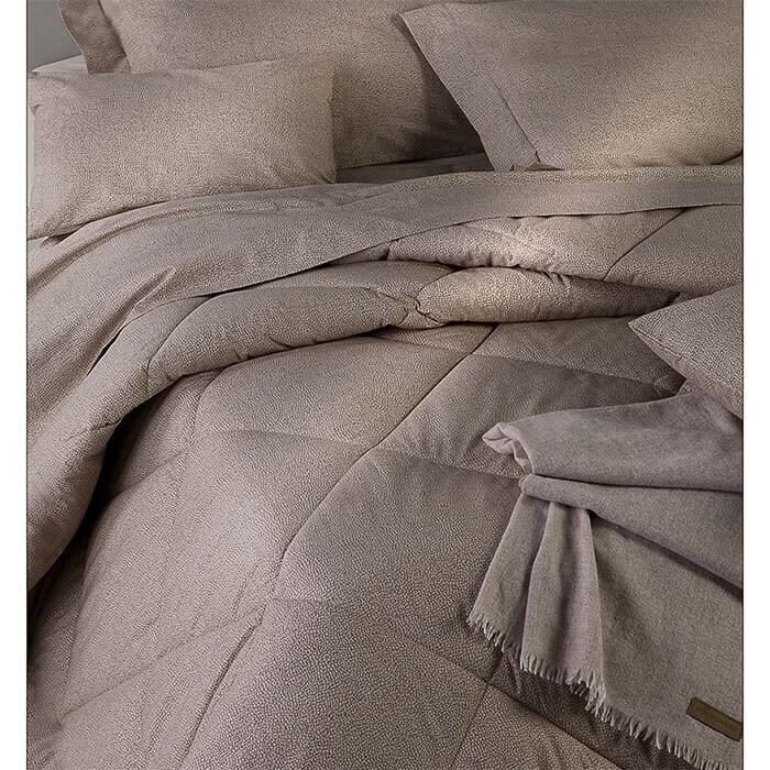 Trapuntino matrimoniale Oplà Borbonese in puro cotone stampato. Fantasia a occhio di pernice colore marrone. Quilt primaverile.