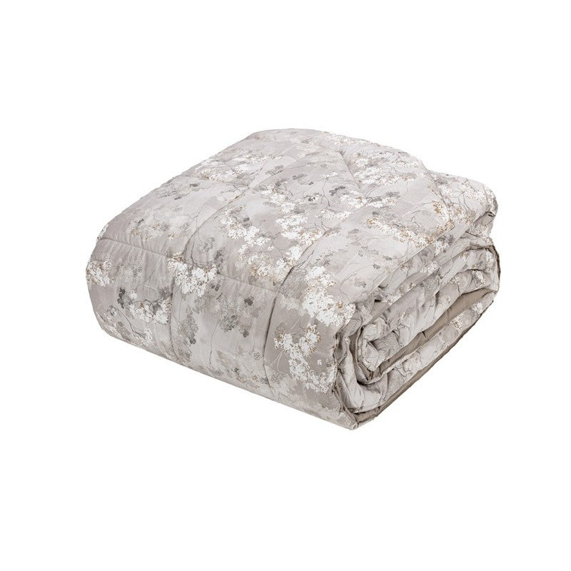 Trapunta primaverile matrimoniale Fazzini Boboli in percalle di puro cotone. Fantasia floreale colore torrone tortora