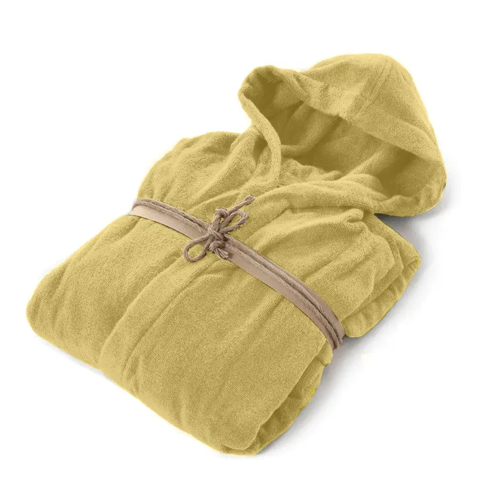 Accappatoio Coccola Fazzini in morbida Spugna di puro cotone. Colore giallo senape