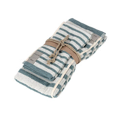 Coppia Asciugamani triade a righe fazzini asciugamani viso e ospite in spugna di cotone. Colore verde petrolio