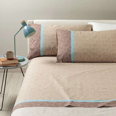 Completo lenzuola matrimoniale Caleffi Cool in puro cotone. Fantasia geometrica e dallo stile moderno con trama stile Borbonese. Lenzuolo colore corda tortora