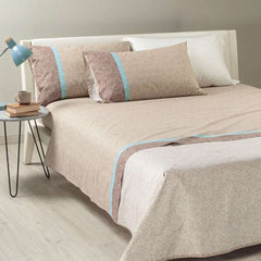 Completo lenzuola matrimoniale Caleffi Cool in puro cotone. Fantasia geometrica e dallo stile moderno con trama stile Borbonese. Lenzuolo colore corda tortora